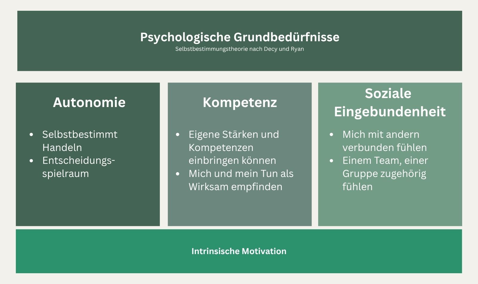 Abbildung 1: Psychologische Grundbedürfnisse, Selbstbestimmungstheorie nach Decy und Ryan, eigene Darstellung